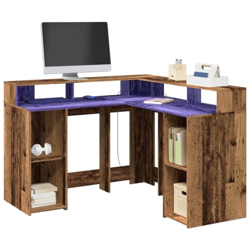 HOMEELIKE LED-Schreibtisch Altholz-Optik 130x130x91 cm Holzwerkstoff von HOMEELIKE