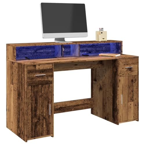 HOMEELIKE LED-Schreibtisch Altholz-Optik 140x55x91 cm Holzwerkstoff von HOMEELIKE