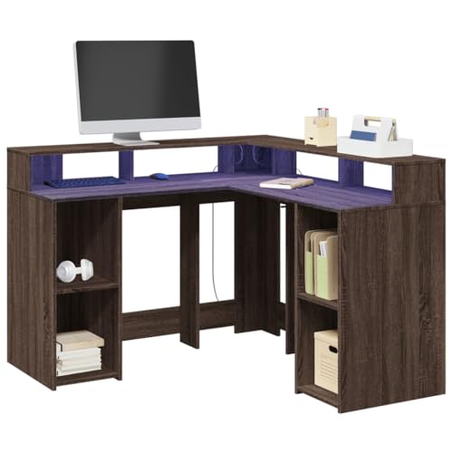 HOMEELIKE LED-Schreibtisch Braun Eichen-Optik 130x130x91 Holzwerkstoff von HOMEELIKE