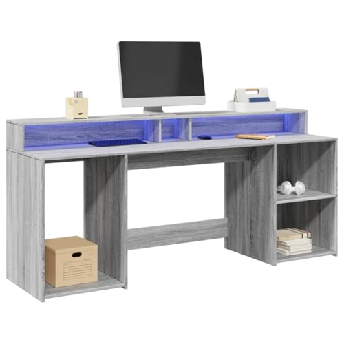 HOMEELIKE LED-Schreibtisch Grau Sonoma 200x55x91 cm Holzwerkstoff von HOMEELIKE