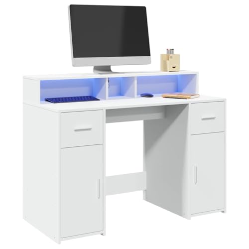 HOMEELIKE LED-Schreibtisch Wei? 120x55x91 cm Holzwerkstoff von HOMEELIKE