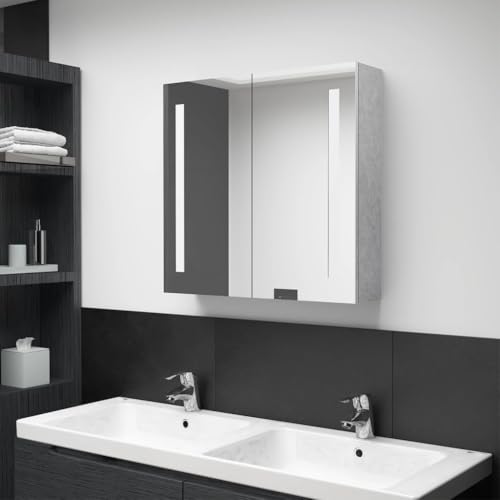 HOMEELIKE LED Spiegelschrank Betongrau 62 cm Breite Mit 3 F?Chern F¨¹r Badezimmeraccessoires von HOMEELIKE