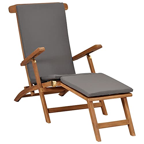 HOMEELIKE Liegestuhl mit Auflage Dunkelgrau Massivholz Teak von HOMEELIKE