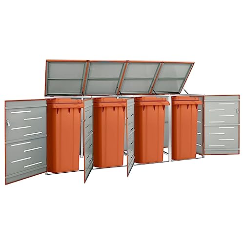 HOMEELIKE M¨¹lltonnenbox f¨¹r 4 Tonnen 276,5x77,5x112,5 cm Edelstahl von HOMEELIKE