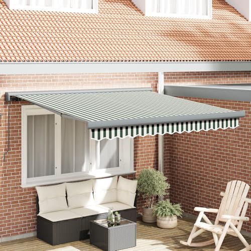 HOMEELIKE Manuelle Einziehbare Markise Gr¨¹n und Wei? 350x250 cm von HOMEELIKE