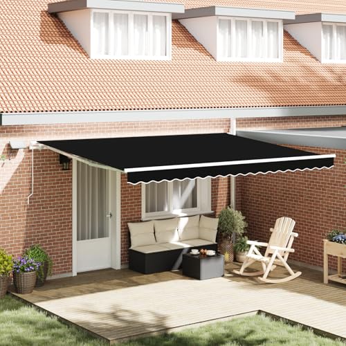 HOMEELIKE Manuelle Markise Schwarz 450x300 cm - Schutz vor Sonne, einfach zu bedienen, Fuer Patios und Bauarbeiten von HOMEELIKE