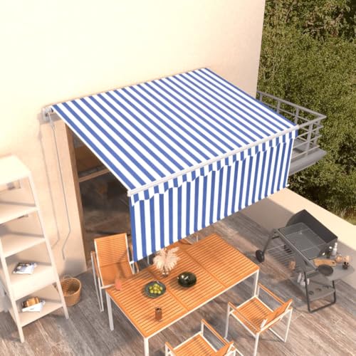 HOMEELIKE Markise Automatisch Einziehbar mit Volant 3x2,5 m Blau und Wei? von HOMEELIKE