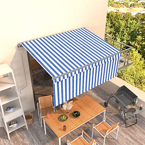 HOMEELIKE Markise Automatisch Einziehbar mit Volant 3x2,5 m Blau und Wei? von HOMEELIKE
