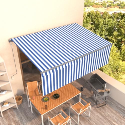 HOMEELIKE Markise Automatisch Einziehbar mit Volant 4x3 m Blau und Wei? von HOMEELIKE