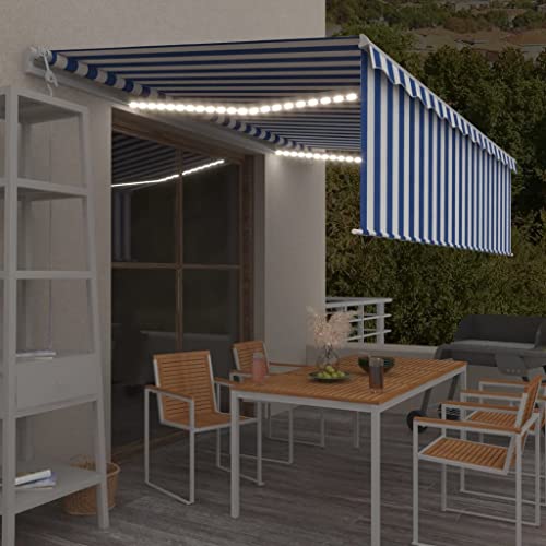 HOMEELIKE Markise Automatisch mit Rollo LED Windsensor 5x3m Blau & Wei? von HOMEELIKE