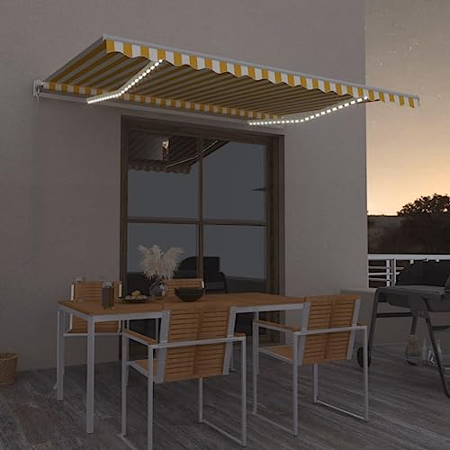 HOMEELIKE Markise Manuell Einziehbar mit LED 400x350 cm Gelb & Wei? von HOMEELIKE