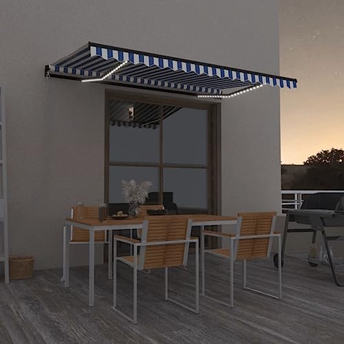 HOMEELIKE Markise Manuell Einziehbar mit LED 450x350 cm Blau und Wei? von HOMEELIKE