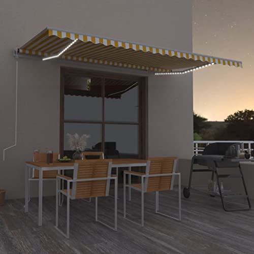HOMEELIKE Markise Manuell Einziehbar mit LED 500x300 cm Gelb und Wei? von HOMEELIKE
