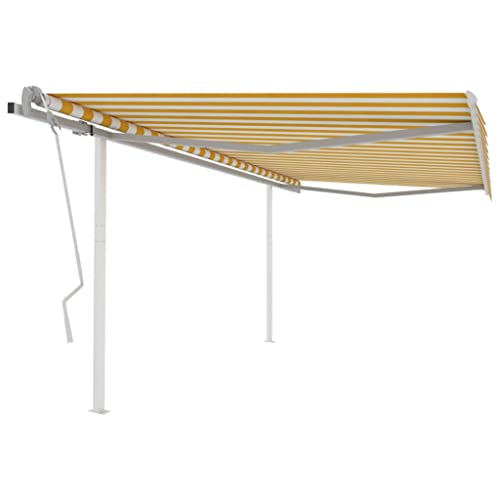 HOMEELIKE Markise Manuell Einziehbar mit Pfosten 4,5x3 m Gelb & Wei? von HOMEELIKE