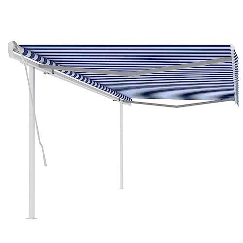 HOMEELIKE Markise Manuell Einziehbar mit Pfosten 5x3 m Blau & Wei? von HOMEELIKE