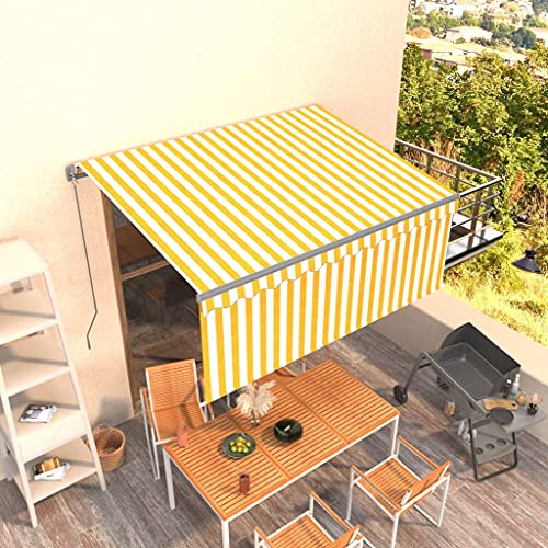 HOMEELIKE Markise Manuell Einziehbar mit Rollo 3,5x2,5 m Gelb & Wei? von HOMEELIKE