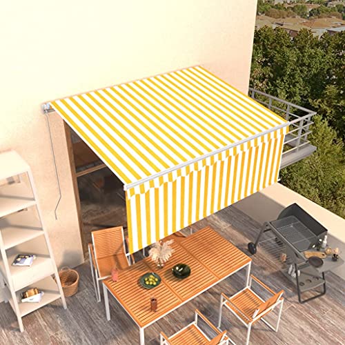 HOMEELIKE Markise Manuell Einziehbar mit Rollo 3x2,5 m Gelb und Wei? von HOMEELIKE