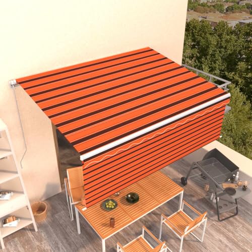 HOMEELIKE Markise Manuell Einziehbar mit Rollo 4x3 m Orange & Braun von HOMEELIKE