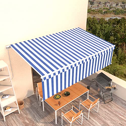 HOMEELIKE Markise Manuell Einziehbar mit Rollo 5x3 m Blau und Wei? von HOMEELIKE