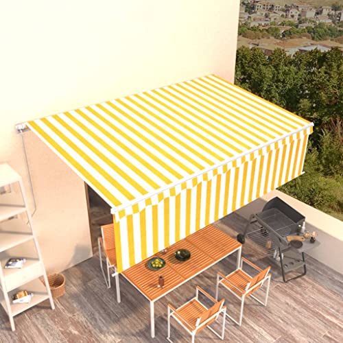 HOMEELIKE Markise Manuell Einziehbar mit Rollo 5x3 m Gelb & Wei? von HOMEELIKE