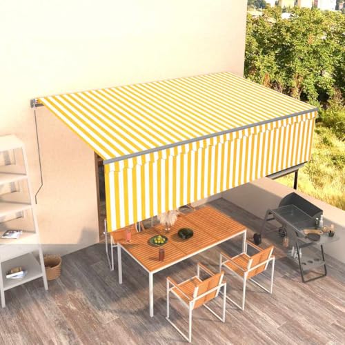 HOMEELIKE Markise Manuell Einziehbar mit Rollo 5x3 m Gelb & Wei? von HOMEELIKE