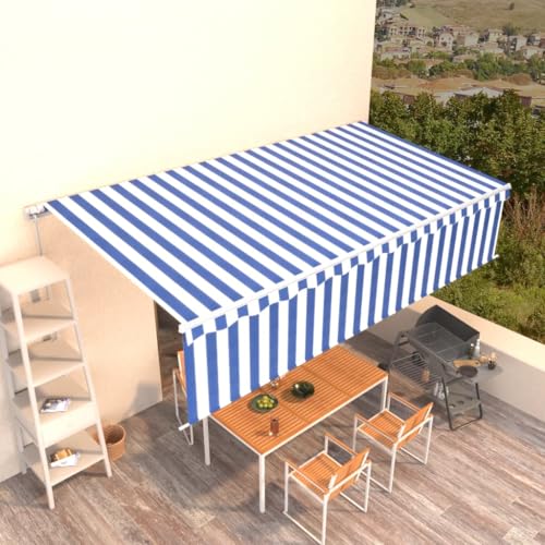 HOMEELIKE Markise Manuell Einziehbar mit Rollo 6x3 m Blau & Wei? von HOMEELIKE