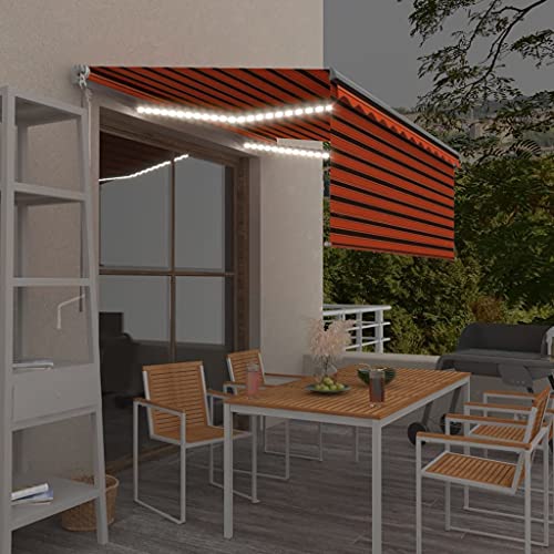 HOMEELIKE Markise Manuell Einziehbar mit Rollo LED 3,5x2,5 m Orange Braun von HOMEELIKE