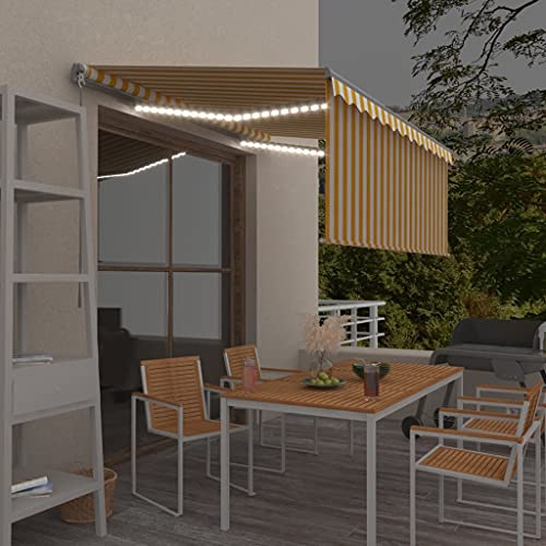 HOMEELIKE Markise Manuell Einziehbar mit Rollo LED 3x2,5m Gelb & Wei? von HOMEELIKE