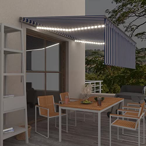 HOMEELIKE Markise Manuell Einziehbar mit Rollo LED 4x3m Blau und Wei? von HOMEELIKE