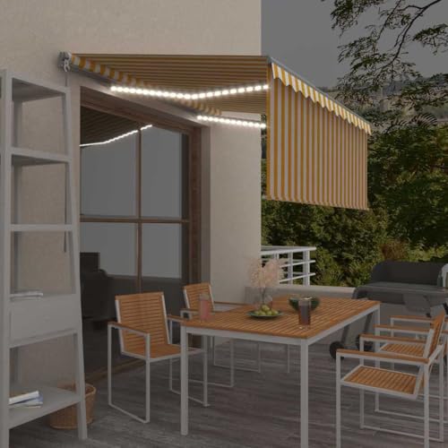 HOMEELIKE Markise Manuell Einziehbar mit Rollo & LED 3,5x2,5 m Gelb Wei? von HOMEELIKE