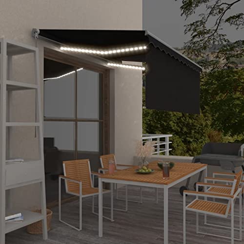 HOMEELIKE Markise Manuell Einziehbar mit Rollo & LED 3x2,5 m Anthrazit von HOMEELIKE