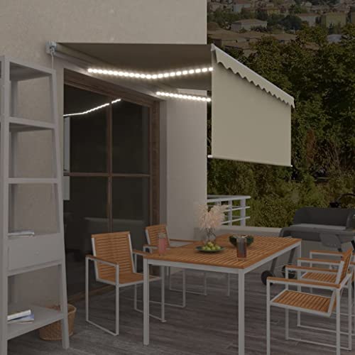 HOMEELIKE Markise Manuell Einziehbar mit Rollo & LED 3x2,5 m Creme von HOMEELIKE