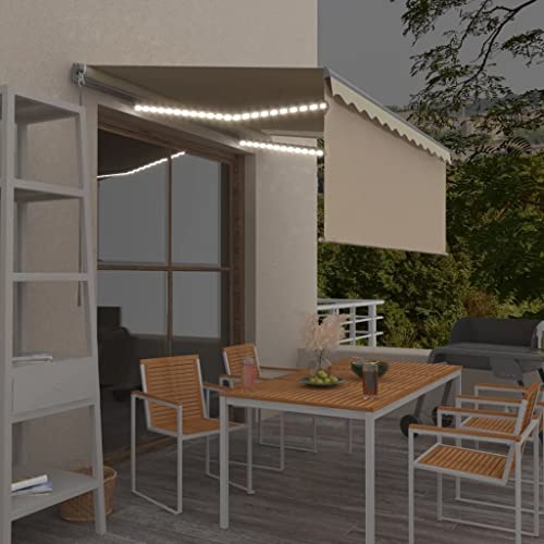 HOMEELIKE Markise Manuell Einziehbar mit Rollo & LED 3x2,5 m Creme von HOMEELIKE