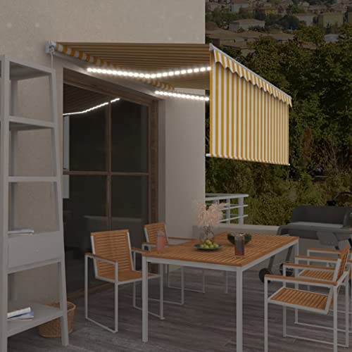 HOMEELIKE Markise Manuell Einziehbar mit Rollo & LED 3x2,5 m Gelb & Wei? von HOMEELIKE