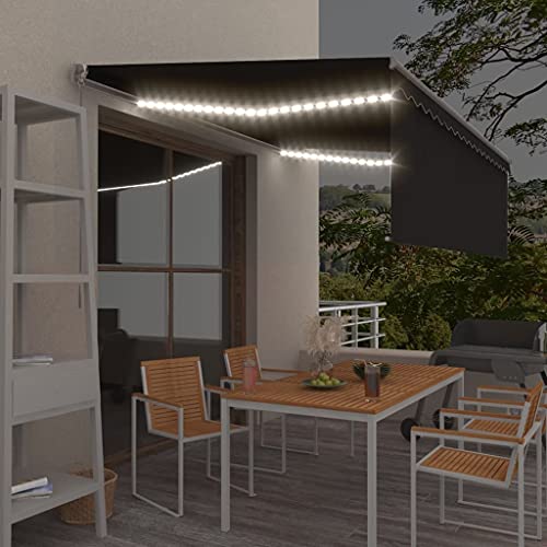 HOMEELIKE Markise Manuell Einziehbar mit Rollo & LED 4,5x3 m Anthrazit von HOMEELIKE