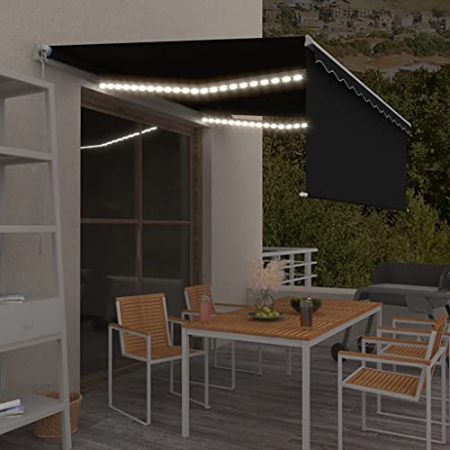 HOMEELIKE Markise Manuell Einziehbar mit Rollo & LED 4x3 m Anthrazit von HOMEELIKE