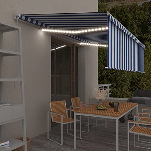 HOMEELIKE Markise Manuell Einziehbar mit Rollo & LED 5x3 m Blau & Wei? von HOMEELIKE