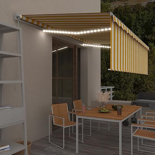 HOMEELIKE Markise Manuell Einziehbar mit Rollo & LED 5x3 m Gelb & Wei? von HOMEELIKE