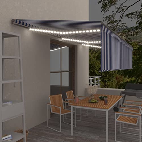 HOMEELIKE Markise Manuell Einziehbar mit Rollo & LED 6x3 m Blau & Wei? von HOMEELIKE