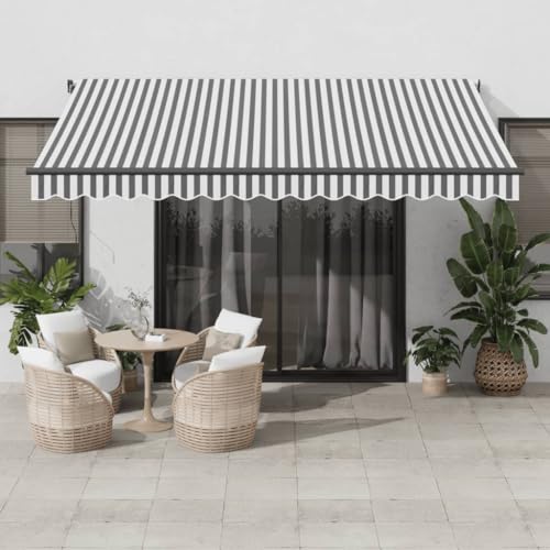 HOMEELIKE Markise Manuell mit LEDs Anthrazit & Wei? 400x350 cm von HOMEELIKE