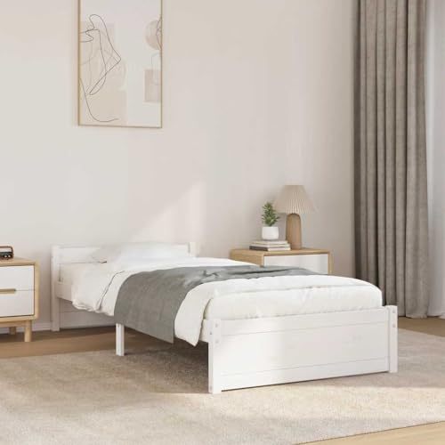HOMEELIKE Massiv 100x200 cm Echtholzbett Stabiles Einzelbett Fuer Schlafzimmer von HOMEELIKE