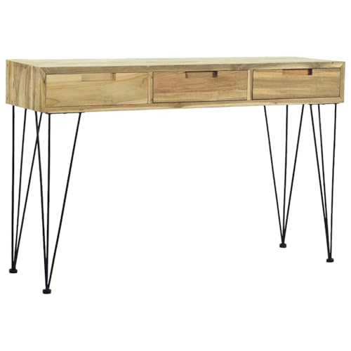 HOMEELIKE Massiver Teak Konsolentisch 120 cm Kolonialstil ideal als Sideboard oder Schreibtisch von HOMEELIKE