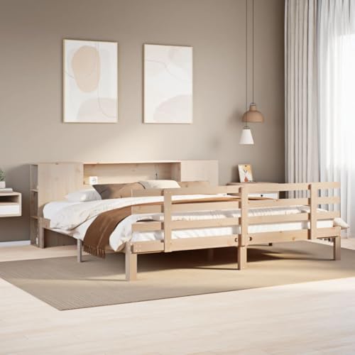 HOMEELIKE Massivholzbett mit Regal ohne Matratze 180x200 cm Kiefer von HOMEELIKE