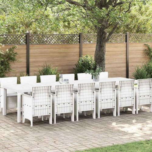 HOMEELIKE Modernes 13-TLG. Garten-Essgruppe Set Polyrattan Wei? von HOMEELIKE