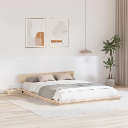 HOMEELIKE Modernes Holzbettgestell 150x200 cm Mit praktischem Nachttisch Stabile Konstruktion Natuerliches Design von HOMEELIKE
