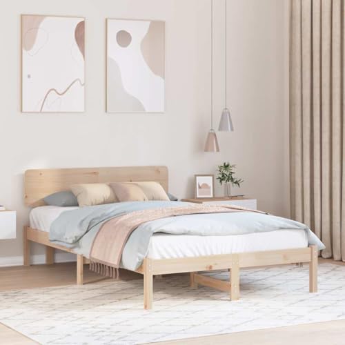 HOMEELIKE Modernes Kiefernholz Bett 140x190 cm Massivholzrahmen mit Kopfteil Ohne Boxspring Natur von HOMEELIKE