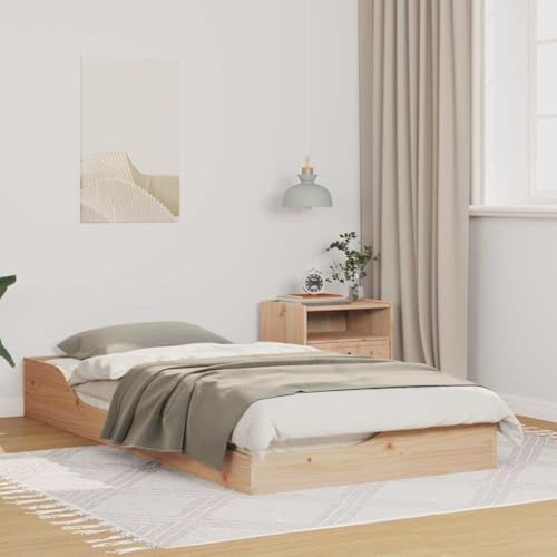 HOMEELIKE Modernes Plattformbettgestell Braun 75 x 190 cm Massivholz Kiefer Flachdichtbett ohne Bettkasten von HOMEELIKE