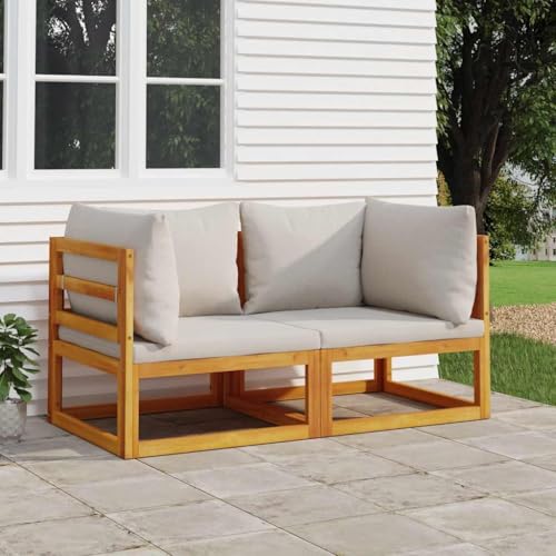 HOMEELIKE Modular-Ecksofas 2 STK. mit Hellgrauen Kissen Massivholz Akazie von HOMEELIKE