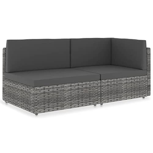 HOMEELIKE Modulares 2-Sitzer-Sofa Poly Rattan Grau von HOMEELIKE