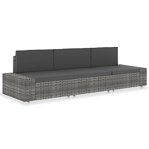 HOMEELIKE Modulares 3-Sitzer-Sofa Poly Rattan Grau von HOMEELIKE
